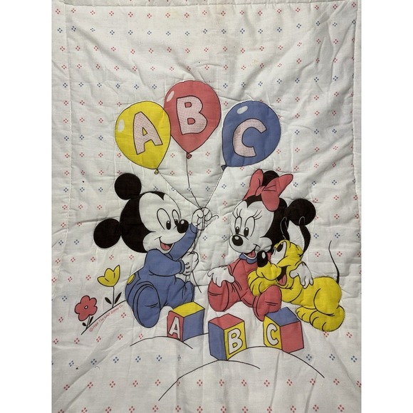 Vintage Dundee 1984 Walt Disney Baby Mickey Minnie ABC 42" X 32" Crib Comforter - Picture 2 of 4